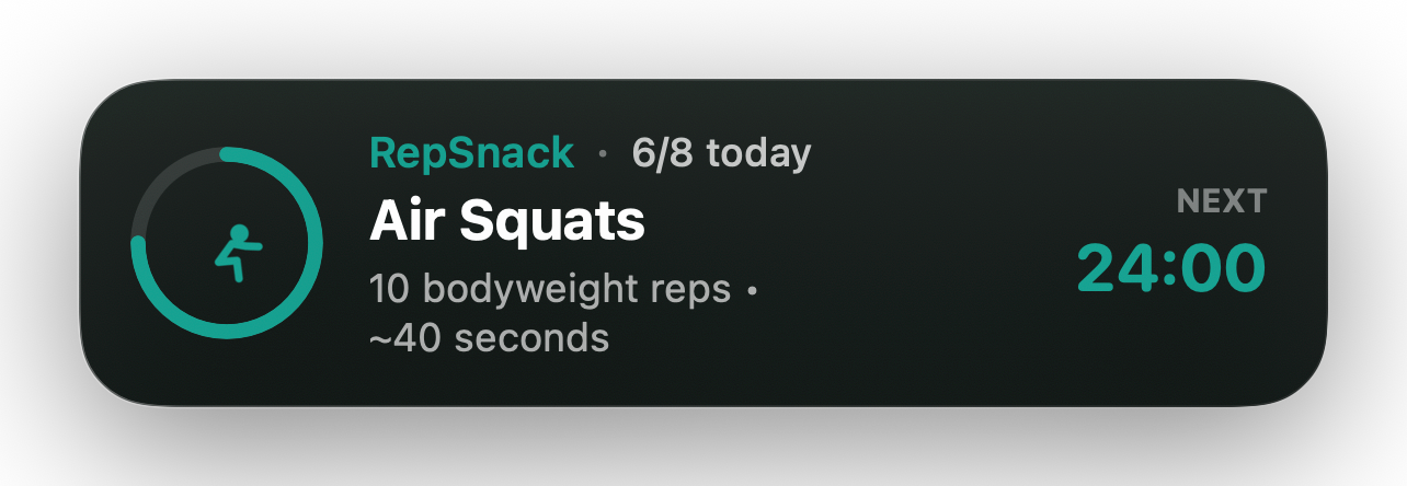 RepSnack Live Activity — Next Snack: Air Squats
