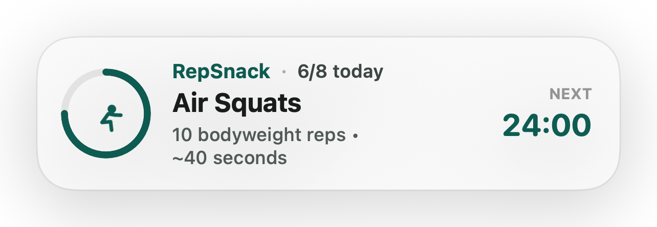 RepSnack Live Activity — Next Snack: Air Squats