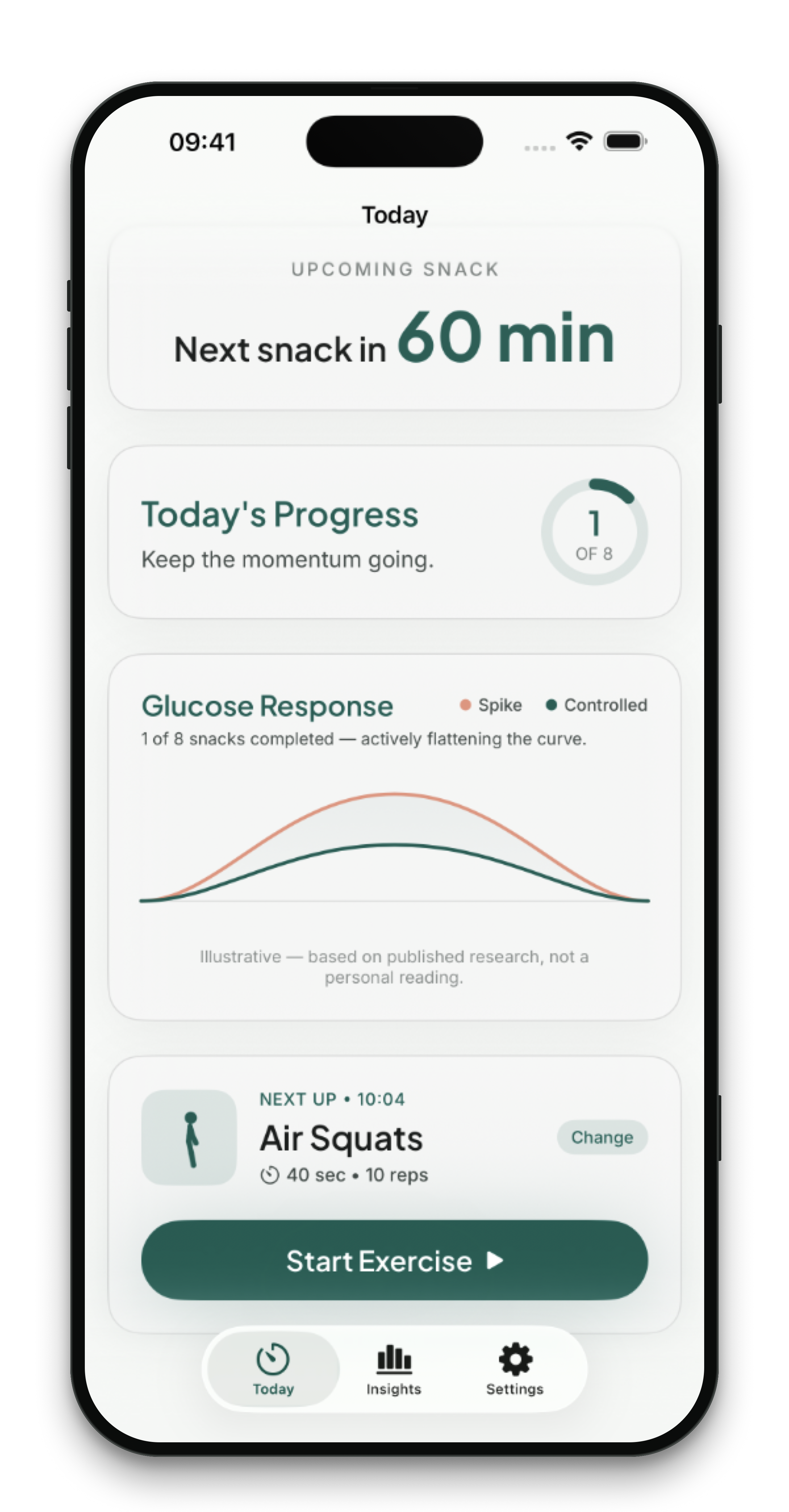 RepSnack Today Screen — Desk-Friendly Movement Coach on iPhone